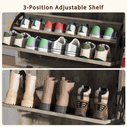 Shoe Storage Cabinet with 4 Flip Drawers, Farmhouse Shoe Organizer for Entryway