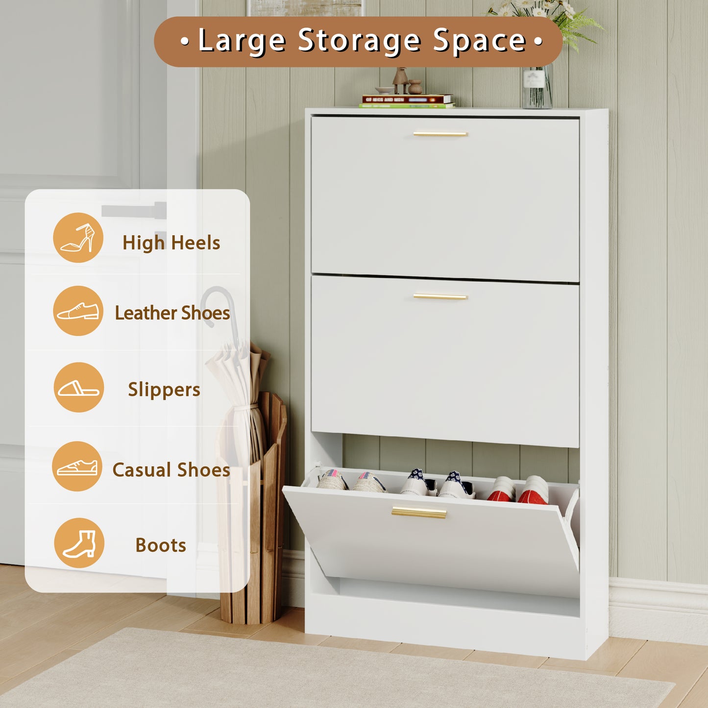 Shoe Cabinet with 3 Flip Drawers Narrow Storage Cabinet Organizer for Entryway