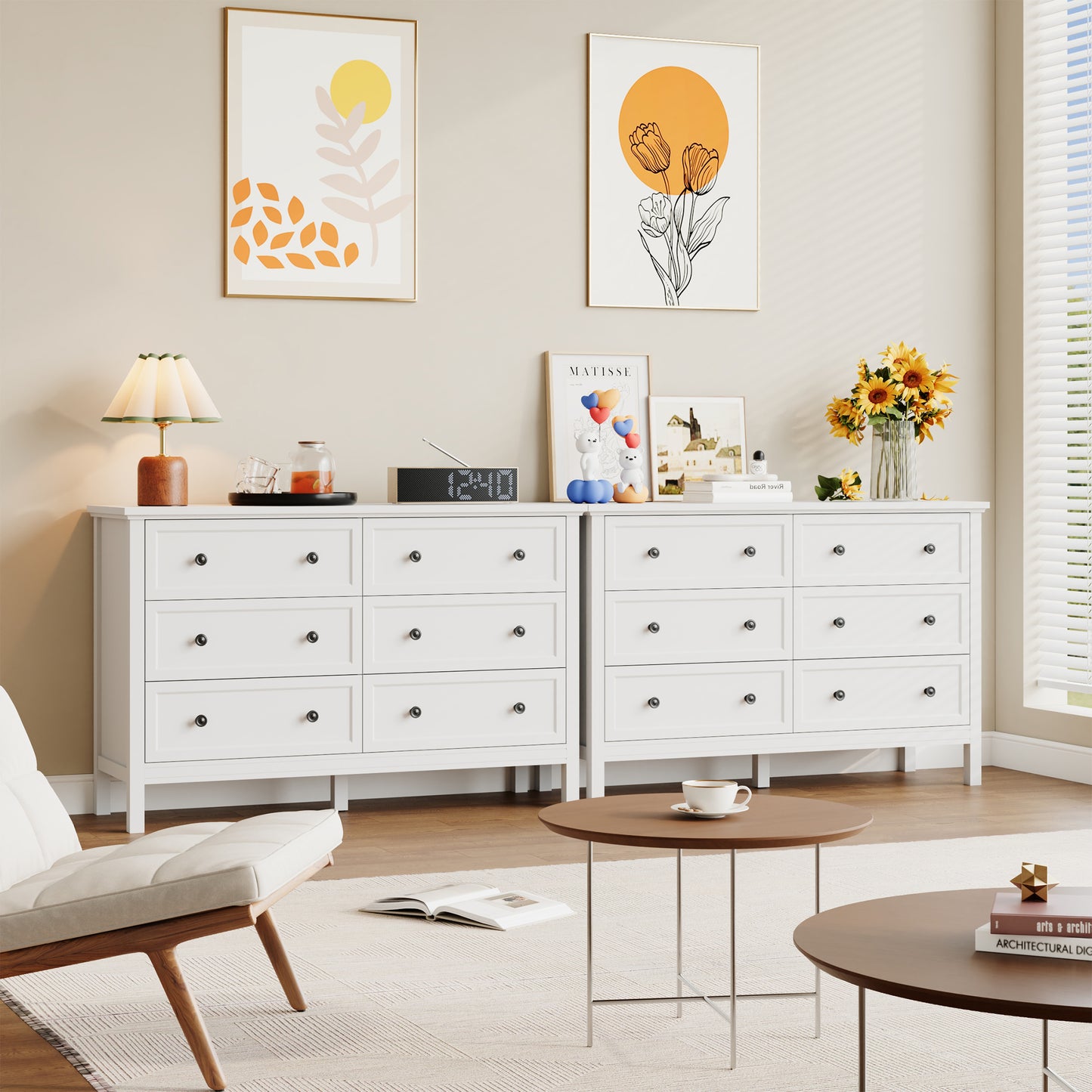 Dresser with 6 Drawer for Bedroom,Traditional Adult Chest of Drawers with Golden Handles for Living Room,Hallway,Nursery