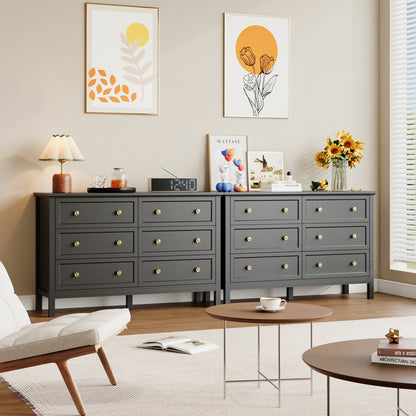 Dresser with 6 Drawer for Bedroom,Traditional Adult Chest of Drawers with Golden Handles for Living Room,Hallway,Nursery