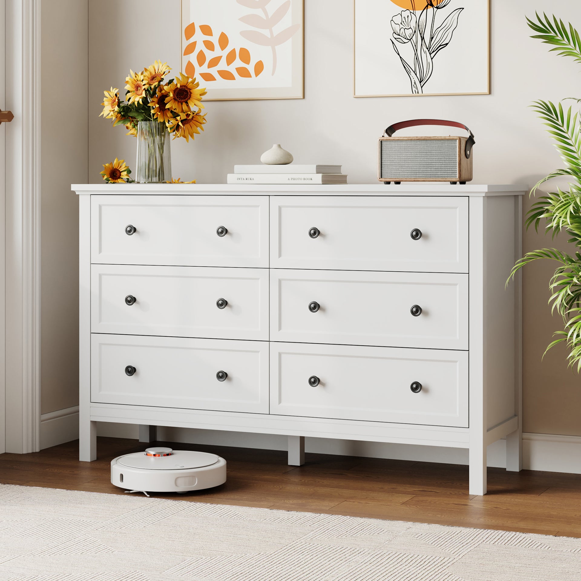 white dresser with black handles Dresser with 6 Drawer for Bedroom,Traditional Adult Chest of Drawers w –  YouTrend