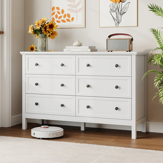 Dresser with 6 Drawer for Bedroom,Traditional Adult Chest of Drawers with Golden Handles for Living Room,Hallway,Nursery