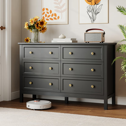Dresser with 6 Drawer for Bedroom,Traditional Adult Chest of Drawers with Golden Handles for Living Room,Hallway,Nursery