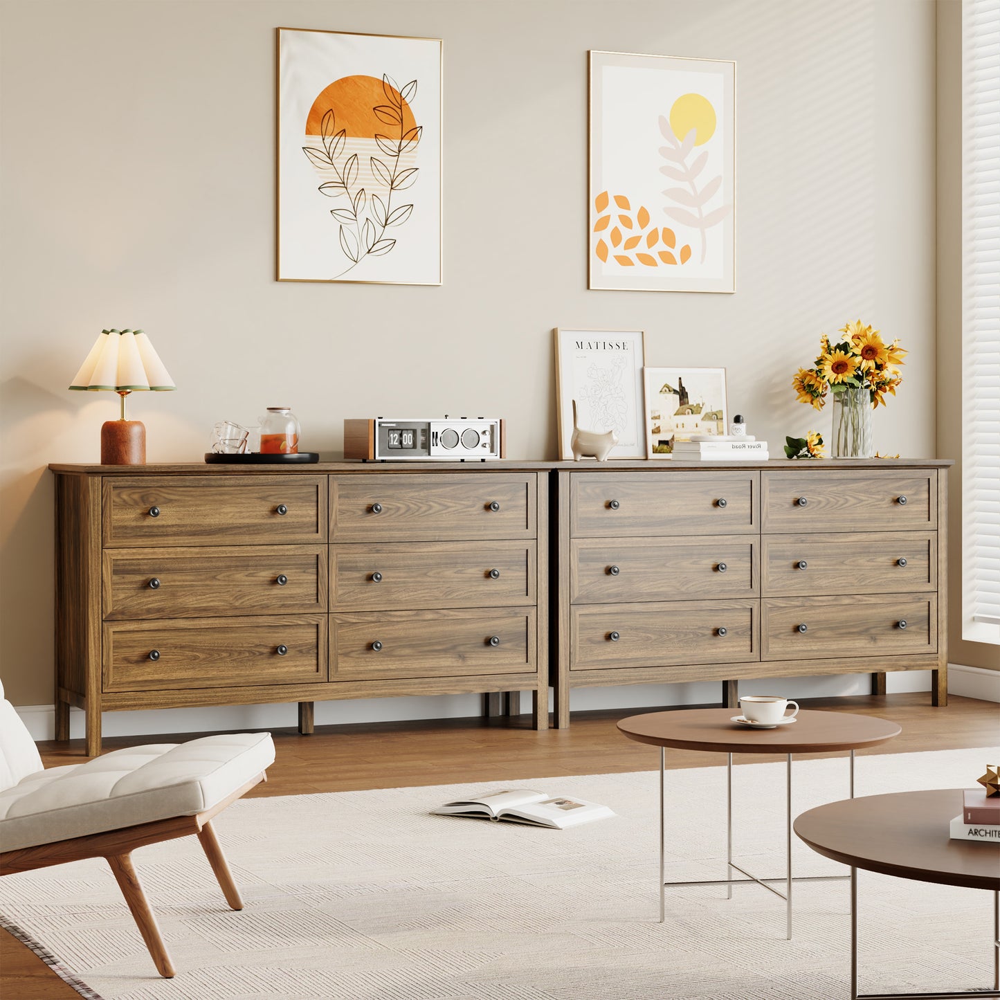 Dresser with 6 Large Drawer for Bedroom,Traditional Adult Chest of Drawers with Golden Handles for Living Room,Hallway,Nursery