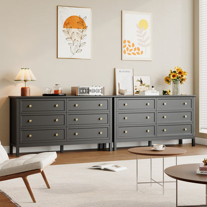 Dresser with 6 Large Drawer for Bedroom,Traditional Adult Chest of Drawers with Golden Handles for Living Room,Hallway,Nursery