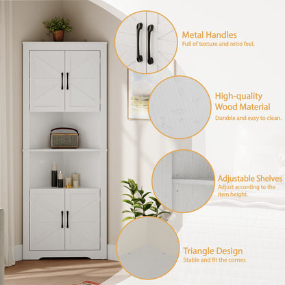 Farmhouse Corner Cabinet with 2 Doors and Adjustable Shelves,Tall Storage Cabinet for Bathroom,Living Room,Kitchen,Living Room
