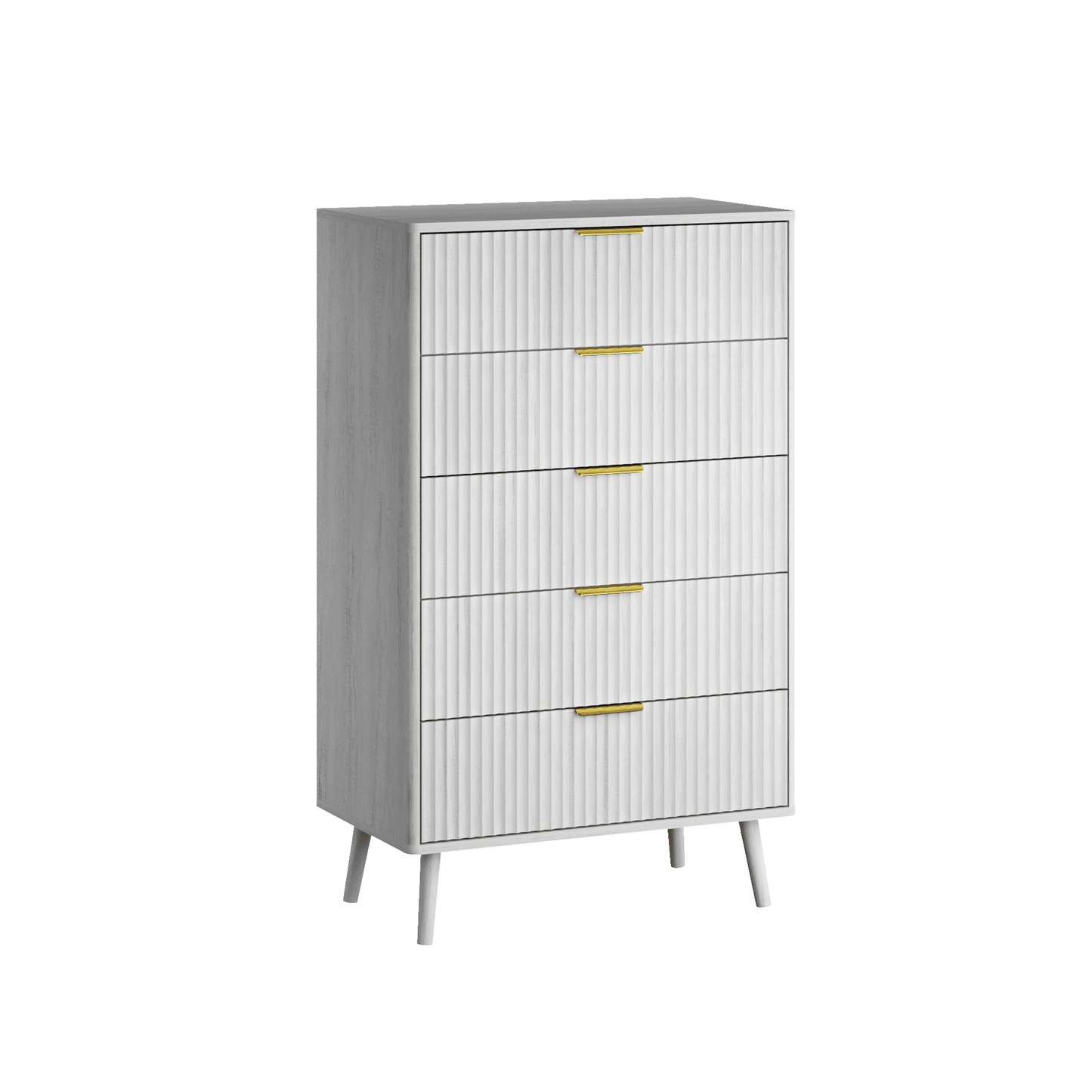 YouTrend 5 Drawer Dresser for Bedroom,Tall Dresser with Metal Handle,Fluted Dresser Modern Storage Cabinet for Home Office Living Room,White