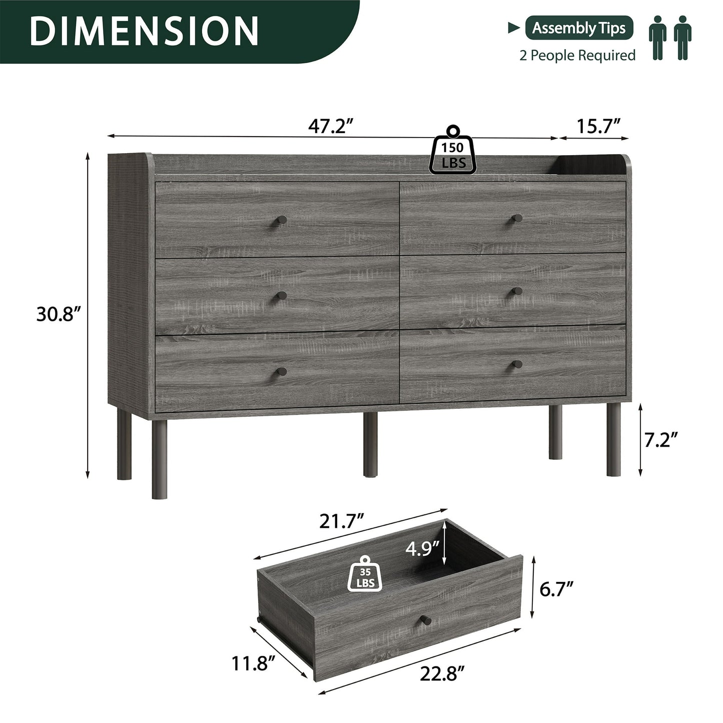 YouTrend 6 Drawer Wood Dresser Modern Storage Cabinet Sideboard Adult for Bedroom Living Room Hallway Home,White