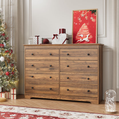 YouTrend 55.1" Wide Dresser for Bedroom, 10 Drawer Dresser with Large Drawers, Dresser for TVs Up to 65",Brown