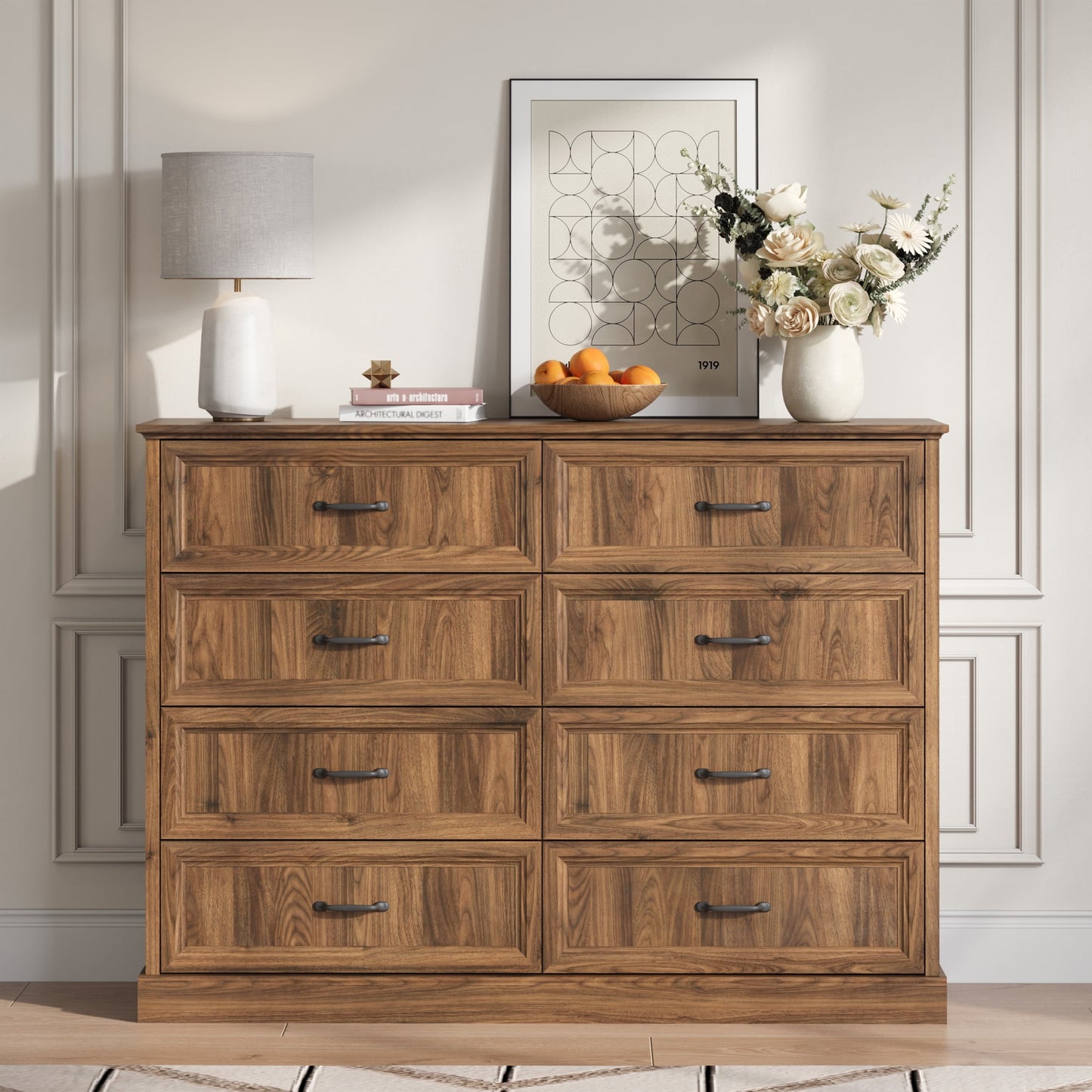 YouTrend Rustic 9-Drawer Wood Dresser, Large Storage Chest Organizer with Metal Handles for Bedroom, Living Room, Farmhouse Style Furniture,Gray