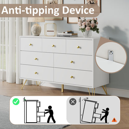 7 Drawer Dresser,Adult Chest of Drawers with Golden Handles & Legs for Bedroom,Living Room,Hallway,Nursery