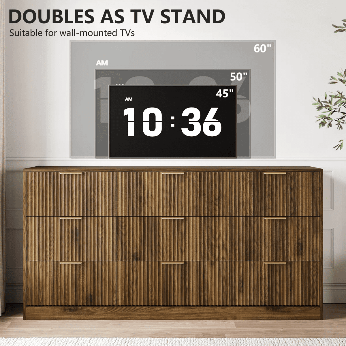 YouTrend White 9 Drawer Dresser for Bedroom,Modern Adult Fluted Wood Chest of Drawer with Golden Embedded Handles for Living Room,Hallway
