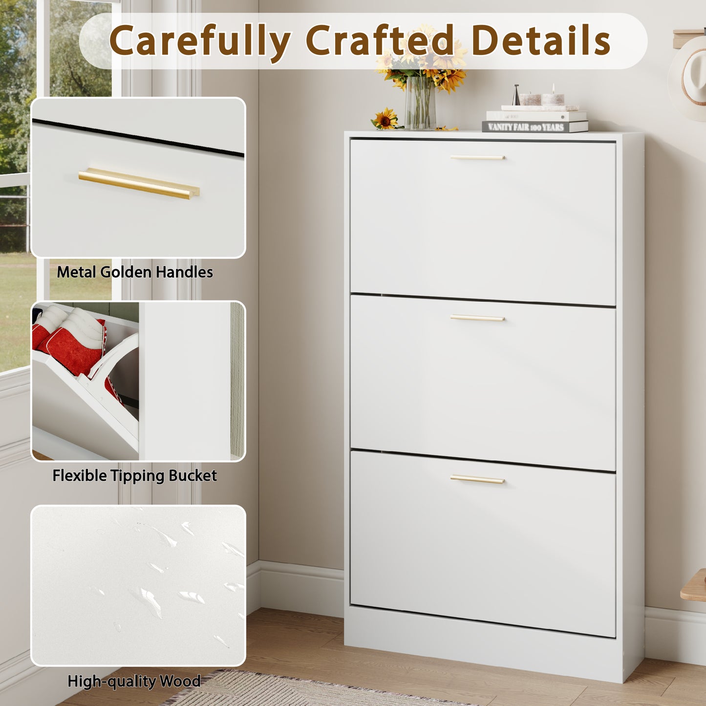 Shoe Cabinet with 3 Flip Drawers Narrow Storage Cabinet Organizer for Entryway