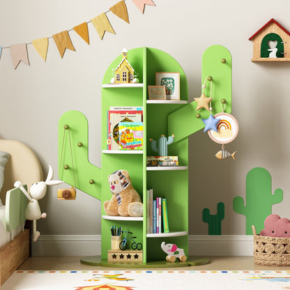 ASTUVIA Kids Bookshelf, Small Corner Bookshelf for Kids Room, 3 Tier Floor Standing Bookcase Storage Rack, Cactus Appearance Bookcase Organizer for Bedroom, Living Room