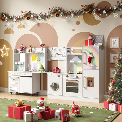 ASTUVIA Wooden Play Kitchen For Kids With Realistic Lights & Sounds, Smart Storage, Pretend Ice Maker, Sink, Stove, Inspiring Creative Role Play Toy