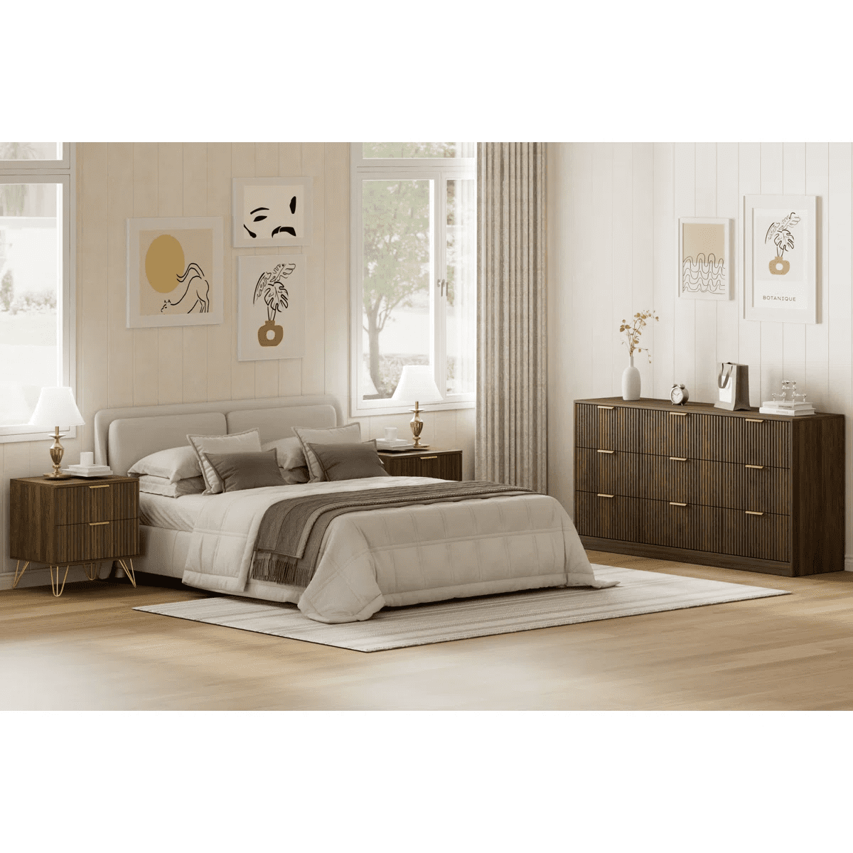 YouTrend White 9 Drawer Dresser for Bedroom,Modern Adult Fluted Wood Chest of Drawer with Golden Embedded Handles for Living Room,Hallway