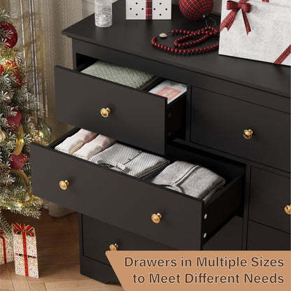 YouTrend 55.1" Wide Dresser for Bedroom, 10 Drawer Dresser with Large Drawers, Dresser for TVs Up to 65",Brown