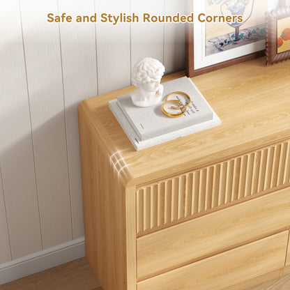 ASTUVIA 9 Fluted Drawers Dresser for Bedroom, 49.2" W Modern Chest of Drawers with Curved Profile Design, Mid Century Storage Dressers Organizer,Brown