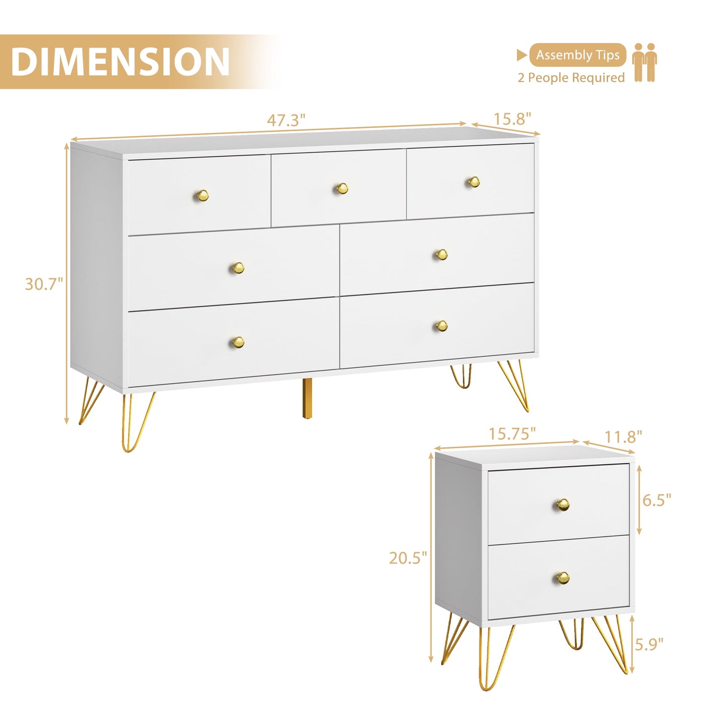 YouTrend Dresser and Nightstand sets,7 Drawer Dresser for Bedroom, 3 Piece Bedroom Dresser Set for Adult,Black