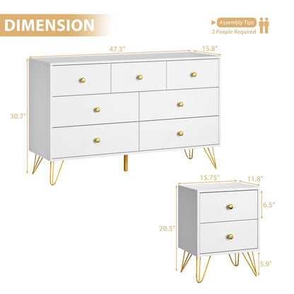 YouTrend Dresser and Nightstand sets,7 Drawer Dresser for Bedroom, 3 Piece Bedroom Dresser Set for Adult,Black