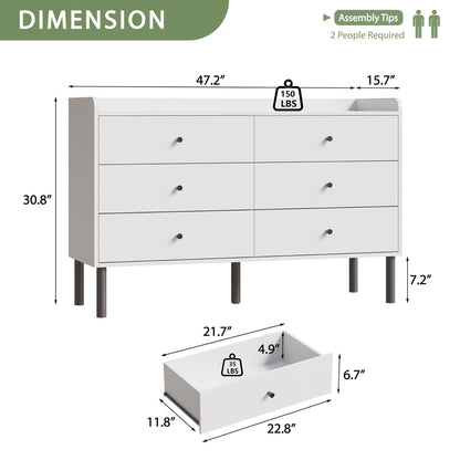 YouTrend 6 Drawer Wood Dresser Modern Storage Cabinet Sideboard Adult for Bedroom Living Room Hallway Home,White
