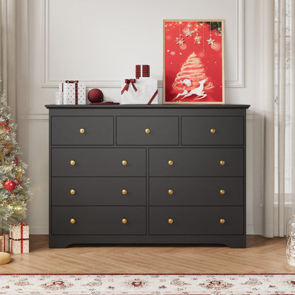 YouTrend 55.1" Wide Dresser for Bedroom, 10 Drawer Dresser with Large Drawers, Dresser for TVs Up to 65",Brown