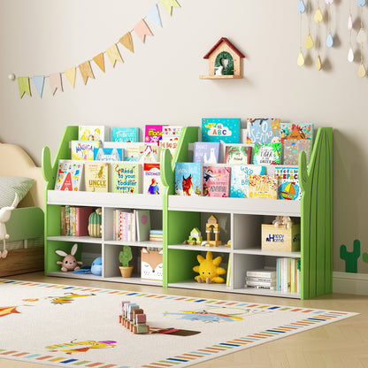 ASTUVIA 3 Tier Kids Bookshelf with Storage,Toy Storage Organizer with Cactus Appearance, Kids Bookcase and Bookshelf with 4 Storage, Green