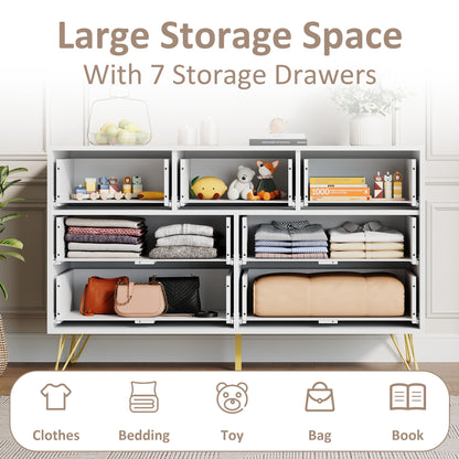7 Drawer Dresser,Adult Chest of Drawers with Golden Handles & Legs for Bedroom,Living Room,Hallway,Nursery