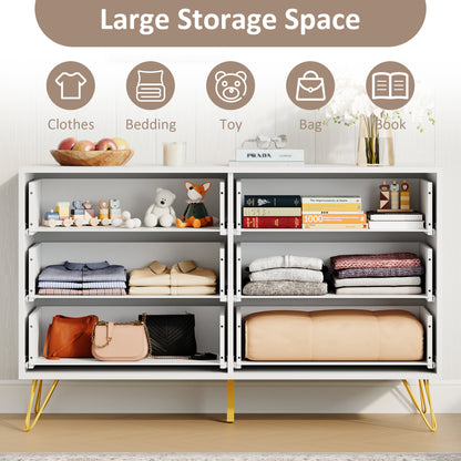 6 Drawer Dresser Double Dresser Storage Cabinet with W Pattern for Living Room, Hallway, Nursery