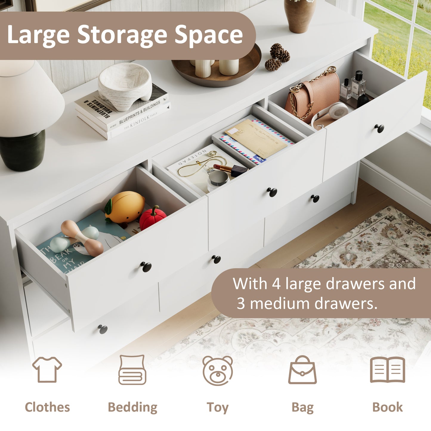 9 Drawer Dresser for Bedroom, Wood Dresser with Metal Handles for Living Room, Entryway, Hallway