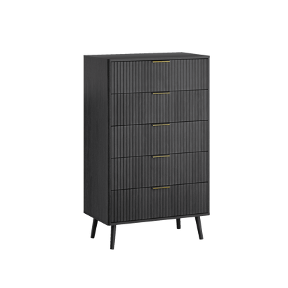 YouTrend 5 Drawer Dresser for Bedroom,Tall Dresser with Metal Handle,Fluted Dresser Modern Storage Cabinet for Home Office Living Room,White