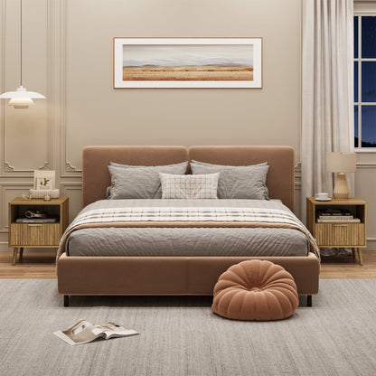 YouTrend Nightstands Set of 2 with Open Shelf,Beside Table with Fluted Design ,End Table with Solid Wood Legs for bedroom