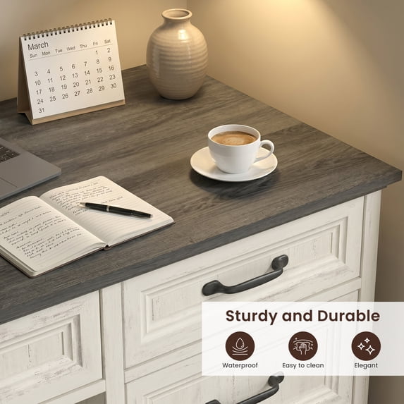 ASTUVIA Farmhouse 58" Computer Desk with Drawers,Wood Home Office Desk with Storage,Gaming Desk with Storage Shelves