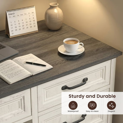 ASTUVIA Farmhouse 58" Computer Desk with Drawers,Wood Home Office Desk with Storage,Gaming Desk with Storage Shelves