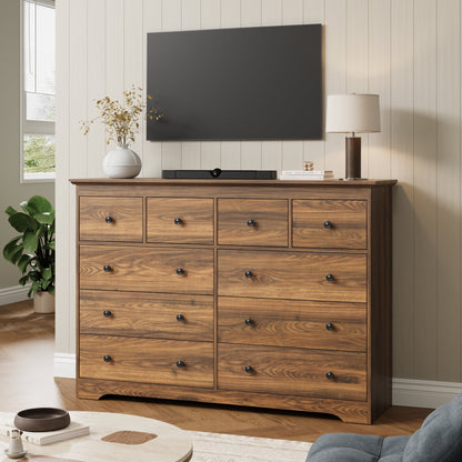 YouTrend 55.1" Wide Dresser for Bedroom, 10 Drawer Dresser with Large Drawers, Dresser for TVs Up to 65",Brown