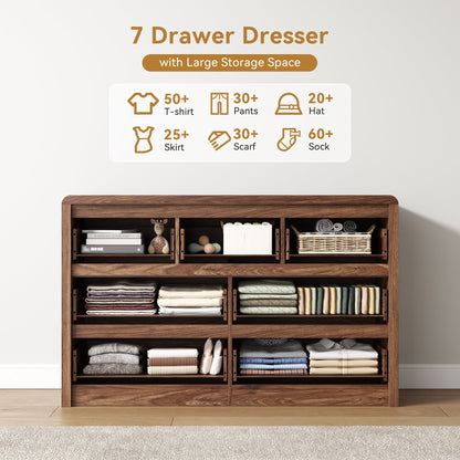 ASTUVIA 9 Fluted Drawers Dresser for Bedroom, 49.2" W Modern Chest of Drawers with Curved Profile Design, Mid Century Storage Dressers Organizer,Brown