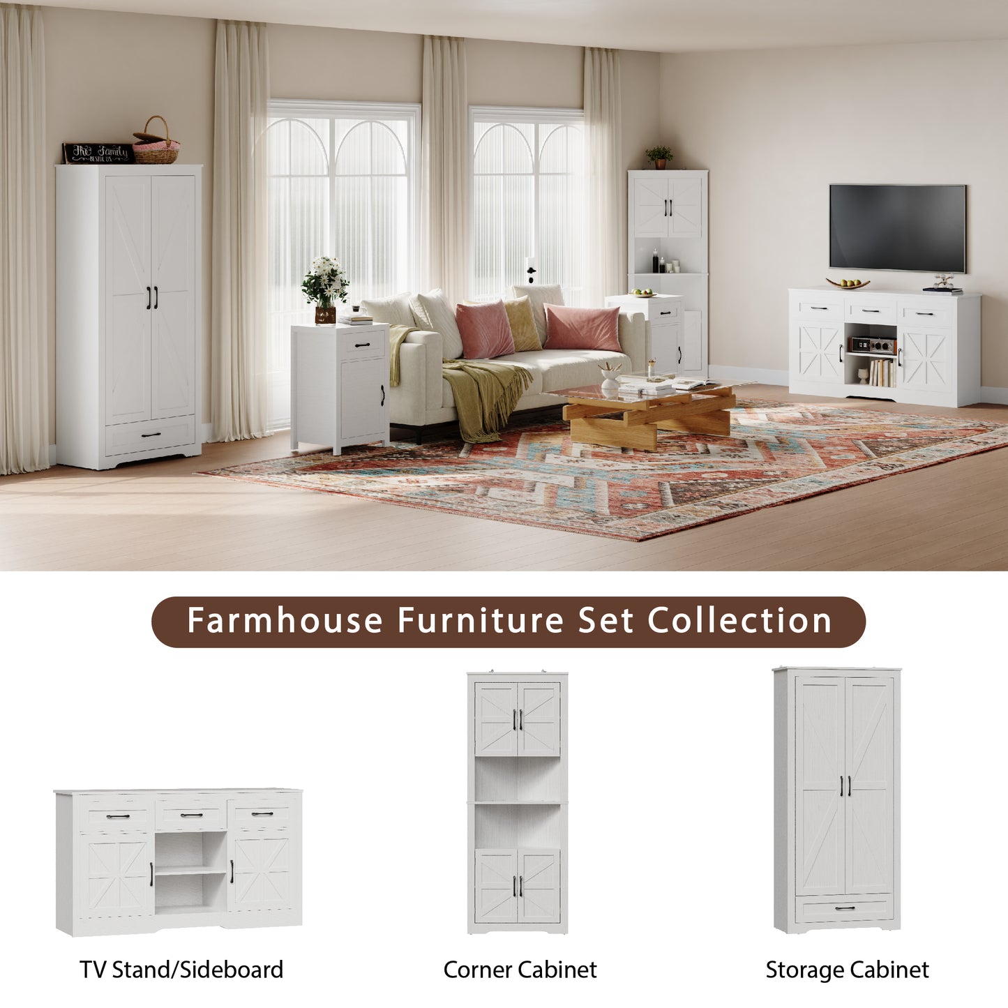 69" Tall Kitchen Pantry,Farmhouse Storage Cabinet with 2 Barn Doors 4 Adjustable Shelves and Large Drawer for Dining Room,Living Room,Bathroom