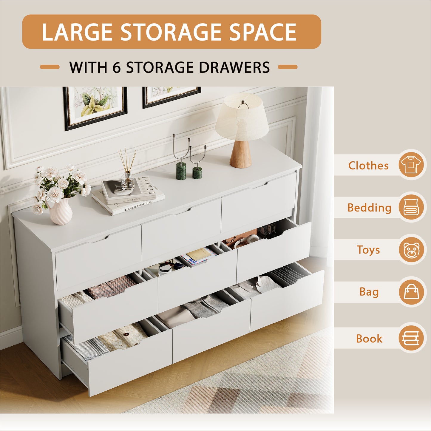 9 Drawer Dresser W/ Hidden Handles,Modern Adult Wood Dresser for Bedroom, Living Room, Hallway