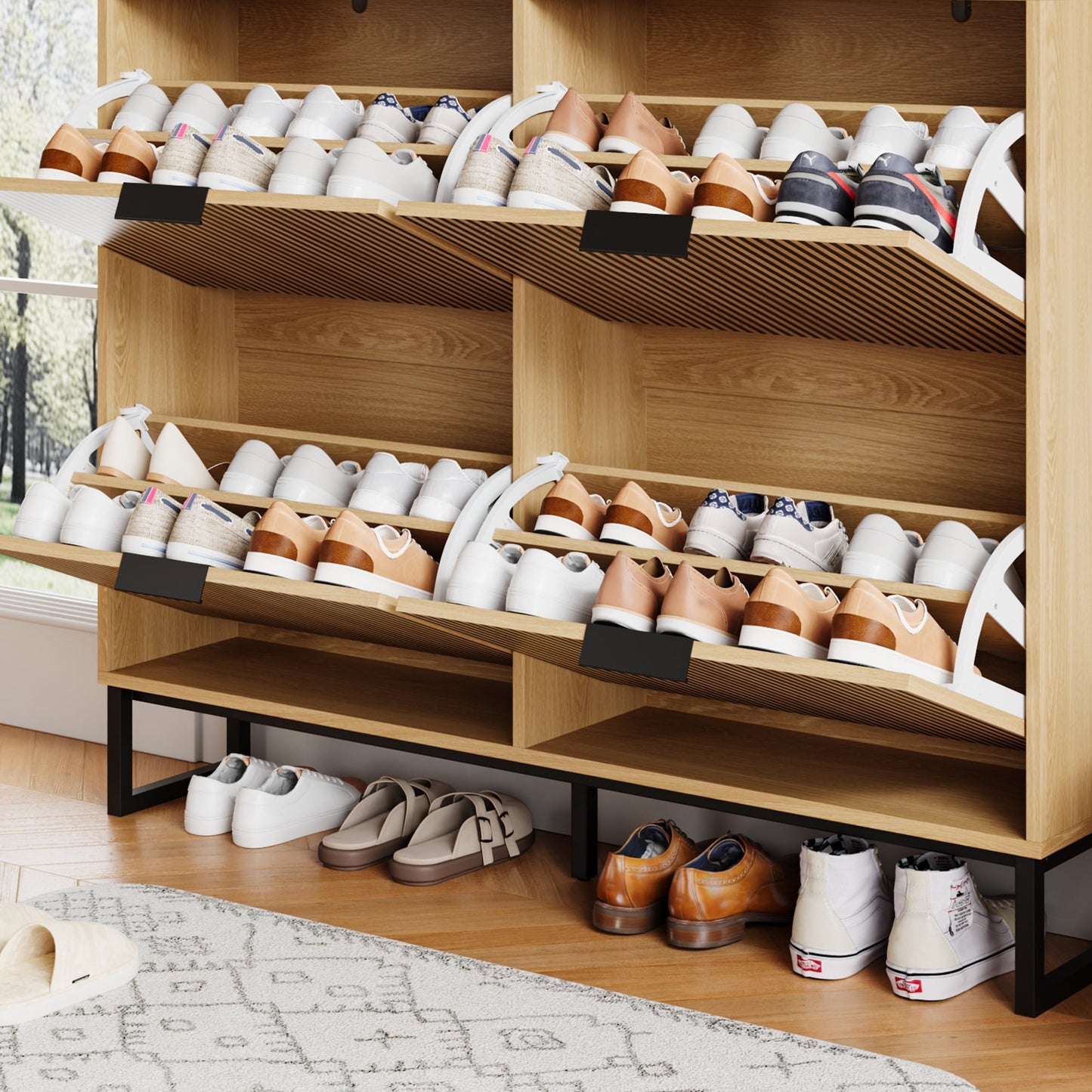 YouTrend Shoe Storage Cabinet,Shoe Rack for Entryway with 2 Flip Drawers,Shoes Storage Cabinet Organizer with Metal Legs,Natural