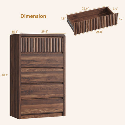 ASTUVIA 9 Fluted Drawers Dresser for Bedroom, 49.2" W Modern Chest of Drawers with Curved Profile Design, Mid Century Storage Dressers Organizer,Brown
