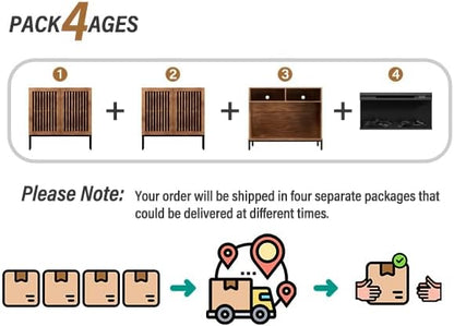 3-Sided Glass Farmhouse Fireplace TV Stand for TVs Up to 100 Inch, Entertainment Center with 36" Electric Fireplace, TV Console with Storage Cabinets for Living Room,Dark Brown