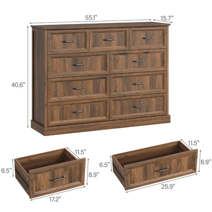 YouTrend Rustic 9-Drawer Wood Dresser, Large Storage Chest Organizer with Metal Handles for Bedroom, Living Room, Farmhouse Style Furniture,Gray