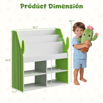 ASTUVIA 3 Tier Kids Bookshelf with Storage,Toy Storage Organizer with Cactus Appearance, Kids Bookcase and Bookshelf with 4 Storage, Green