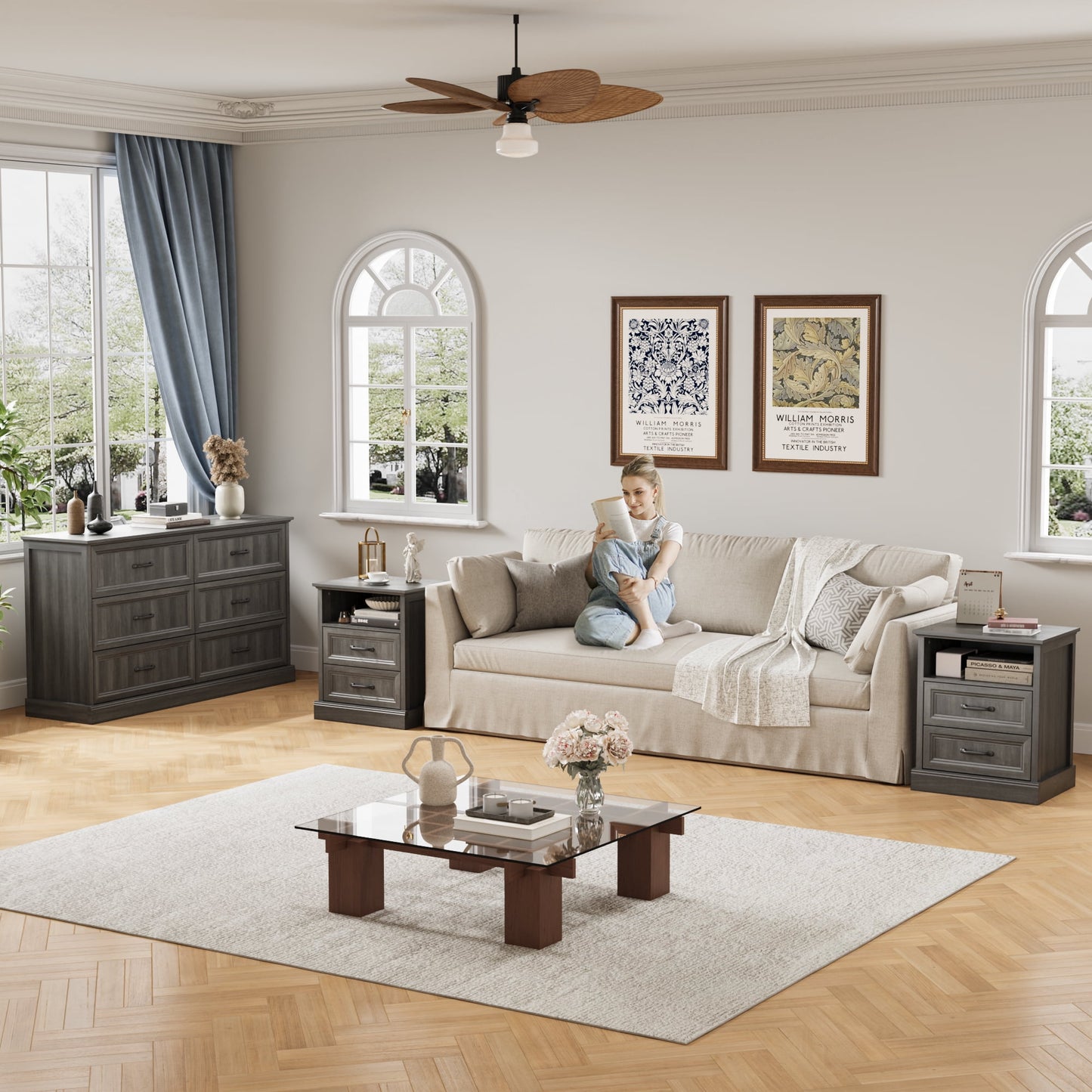YouTrend 7 Drawer Dresser and Nightstand Sets for Bedroom,3 Piece Bedroom Dresser Set,Fluted Dressers and Nightstands, Modern Bedroom Set