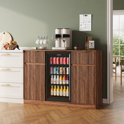 ASTUVIA Mini Fridge Cabinet with Power Outlet,Fluted Coffee Bar Cabinet with Mini Fridge Space,Buffet Sideboard with Drawers,Natural