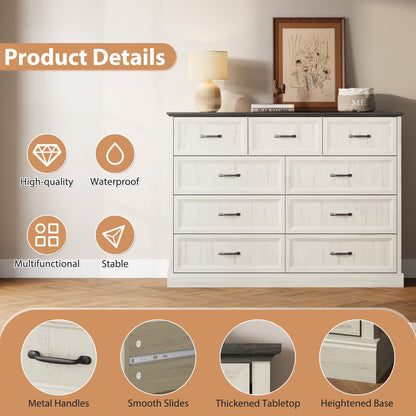 YouTrend Rustic 9-Drawer Wood Dresser, Large Storage Chest Organizer with Metal Handles for Bedroom, Living Room, Farmhouse Style Furniture,Gray