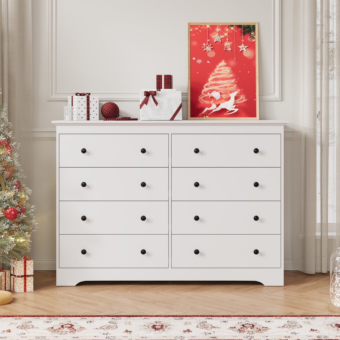 YouTrend 55.1" Wide Dresser for Bedroom, 10 Drawer Dresser with Large Drawers, Dresser for TVs Up to 65",Brown