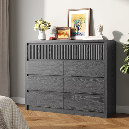 ASTUVIA 9 Fluted Drawers Dresser for Bedroom, 49.2" W Modern Chest of Drawers with Curved Profile Design, Mid Century Storage Dressers Organizer,Brown