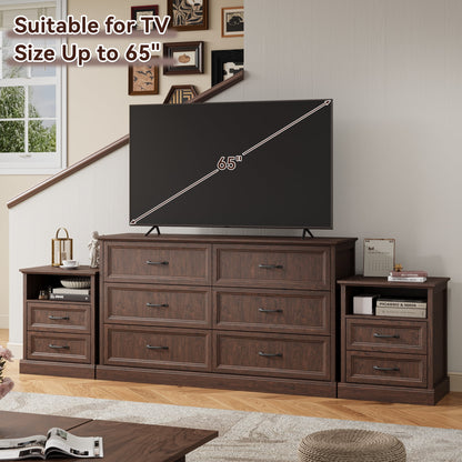YouTrend 7 Drawer Dresser and Nightstand Sets for Bedroom,3 Piece Bedroom Dresser Set,Fluted Dressers and Nightstands, Modern Bedroom Set