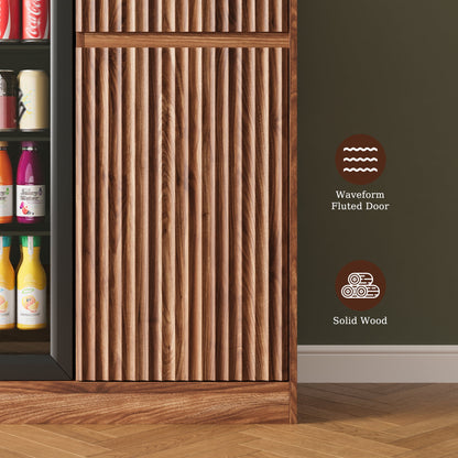 ASTUVIA Mini Fridge Cabinet with Power Outlet,Fluted Coffee Bar Cabinet with Mini Fridge Space,Buffet Sideboard with Drawers,Natural